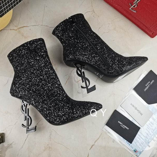 Glitter Sculpted Heel Ankle Boots