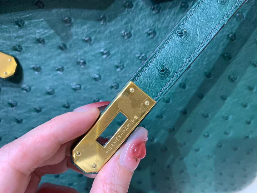 40 Ostrich Malachite With Gold Hardware Bag