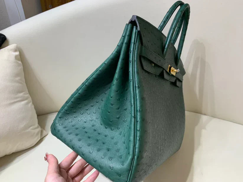 40 Ostrich Malachite With Gold Hardware Bag