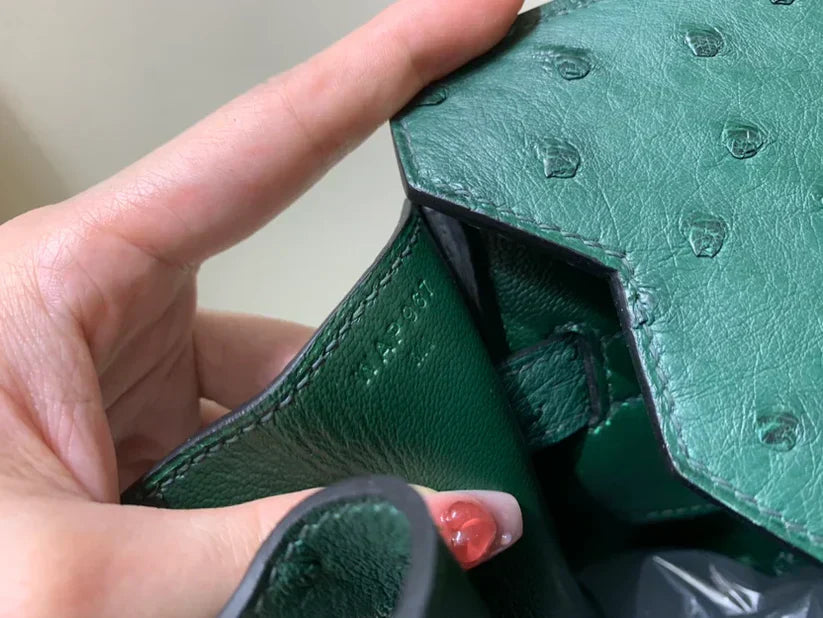 40 Ostrich Malachite With Gold Hardware Bag