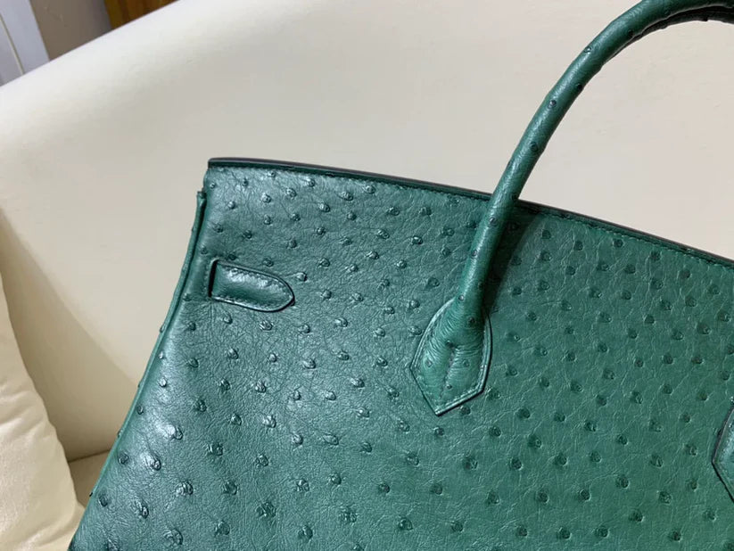 40 Ostrich Malachite With Gold Hardware Bag